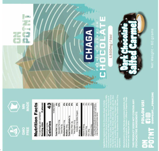On Point - Chaga Dark Chocolate Salted Caramel Chocolate Bar