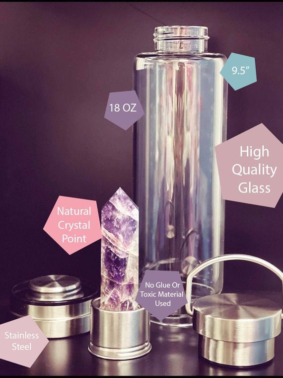 USA Crystal Water bottle Infuser for Healing. Made in USA, Ready to ship, Free Shipping, Gemstone Water Bottle, Crystal Water Bottle