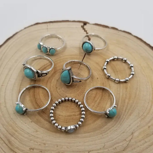 Chakra Jewelry Vintage Turquoise Ring Set of 8