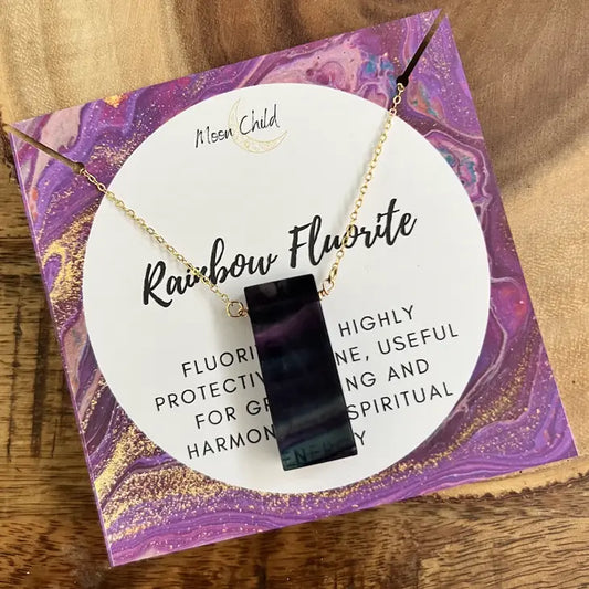 Moon Child Gold Rainbow Fluorite Pendant