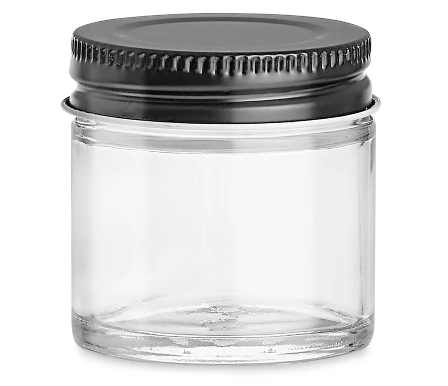 Clear Straight-Sided Glass Jars - 1 oz, Black Metal Lid