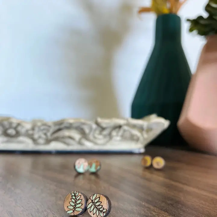 Wooden Fern Stud Earrings