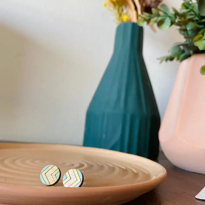 Wooden geometric stud earrings