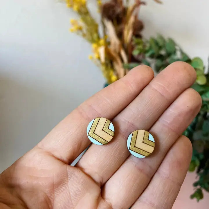 Wooden geometric stud earrings