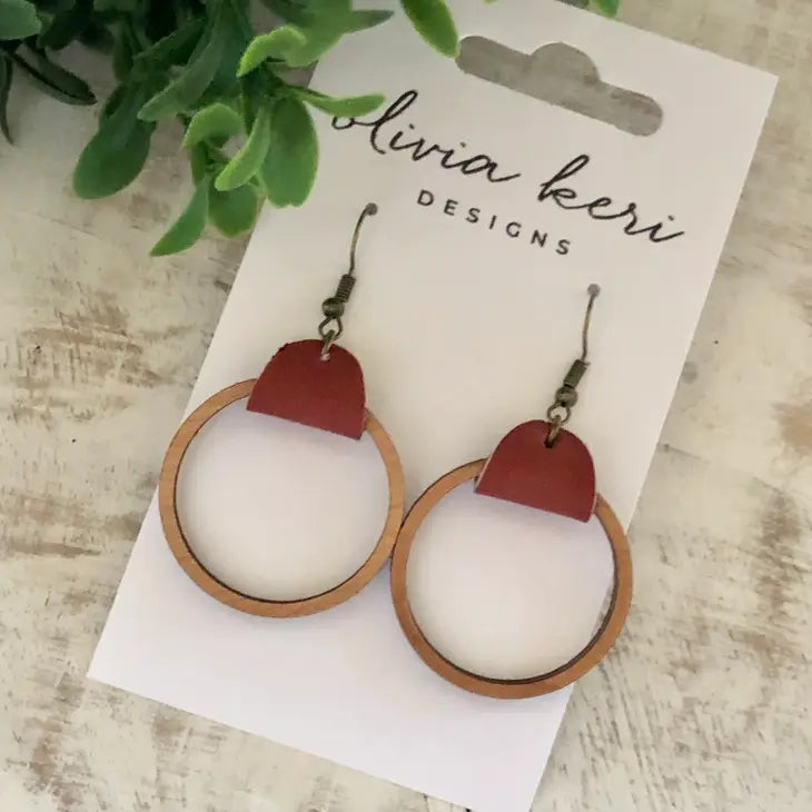 Olivia Keri Designs Earrings Wood Hoops Rust