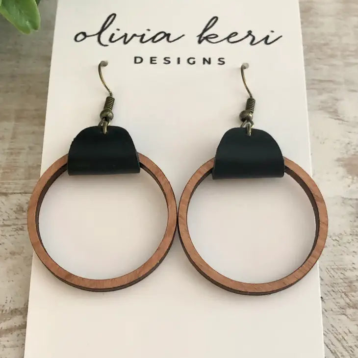 Olivia Keri Designs Earrings Wood Hoops Black