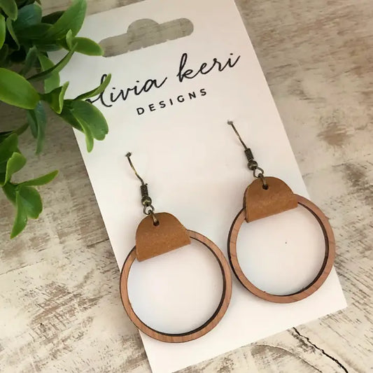 Olivia Keri Designs Earrings Wood Hoops Camel