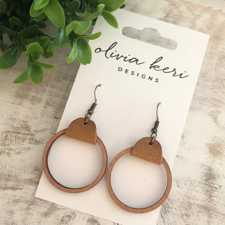 Olivia Keri Designs Earrings Wood Hoops Camel