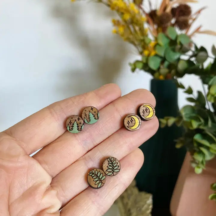 Wooden Fern Stud Earrings