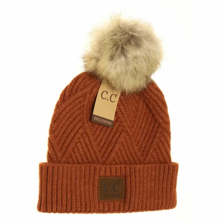 C.C Exclusive - Large Patch Heathered Pom Beanie