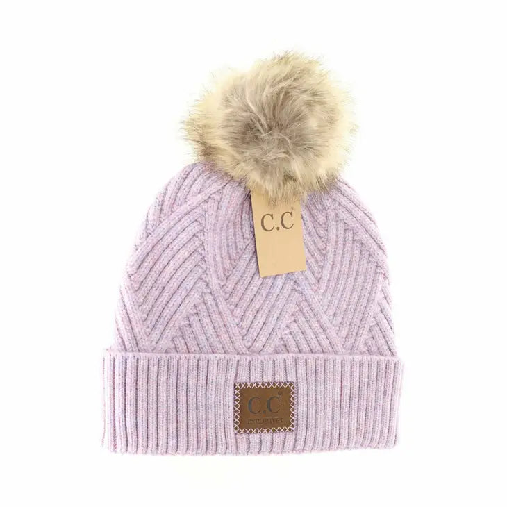 C.C Exclusive - Large Patch Heathered Pom Beanie